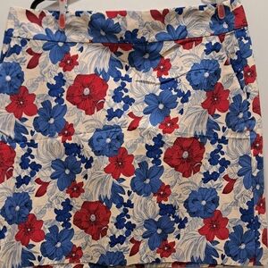 Talbots Floral Print Skirt in Red, Blue, and Cream